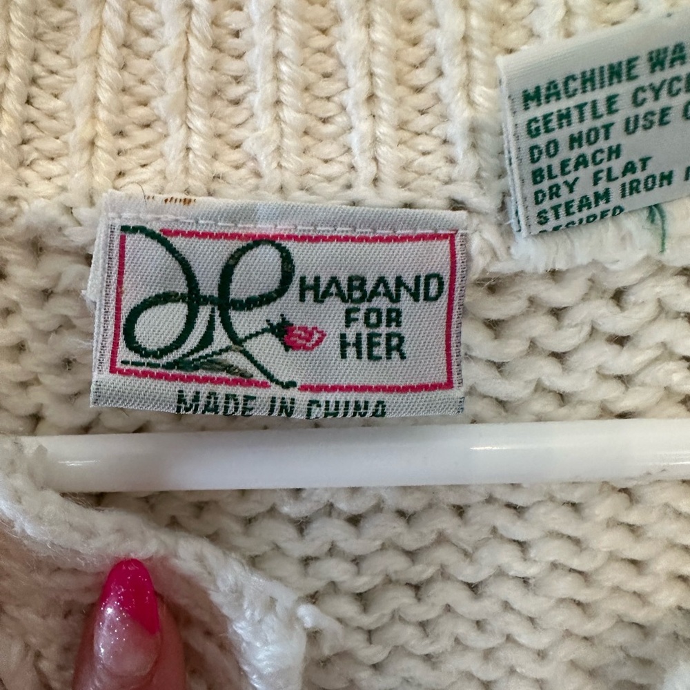 Vintage 80’s/90’s Haband for Her Cream Cardigan with Floral Patterns XL - Picture 2 of 7
